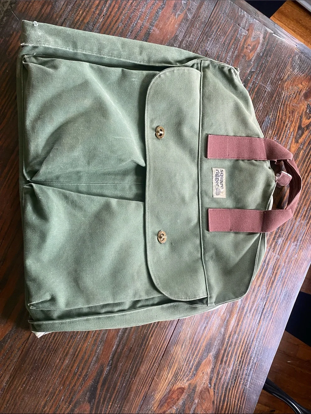 Vintage Lands End Deluxe Square Rigger Olive Canvas Garment Bag Heavy Duty